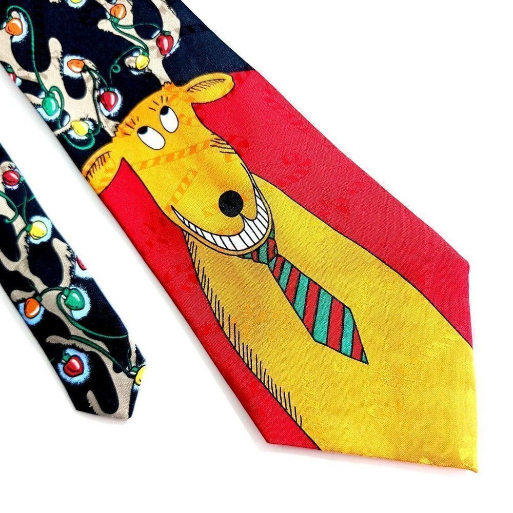 Hallmark Yule Tie‎ Greeting Red Black Reindeer Polyester Wide Tie